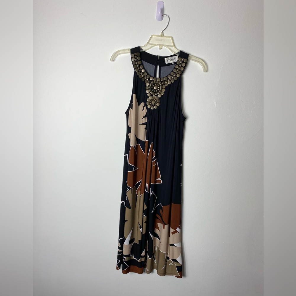 Sleeveless Dress with Beaded Neckline